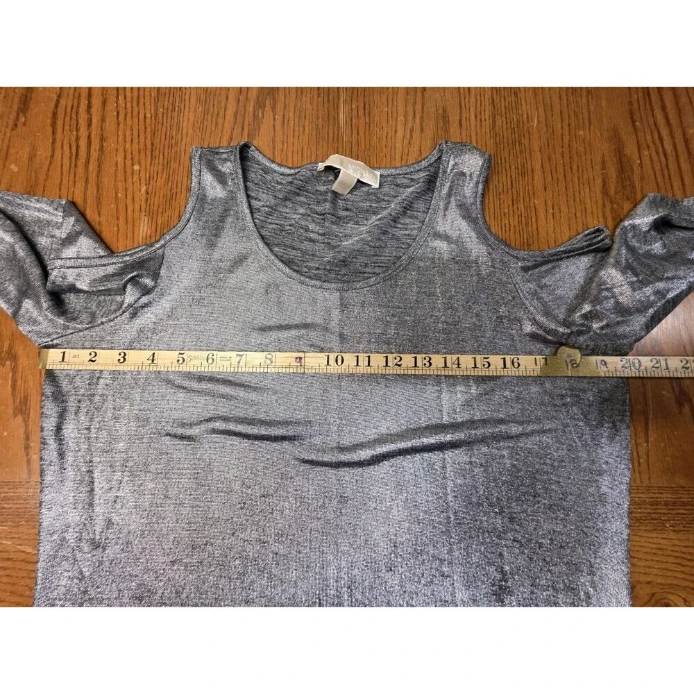 Michael Kors Women's Silver Metallic Off Shoulder Top Size XL Long Sleeve